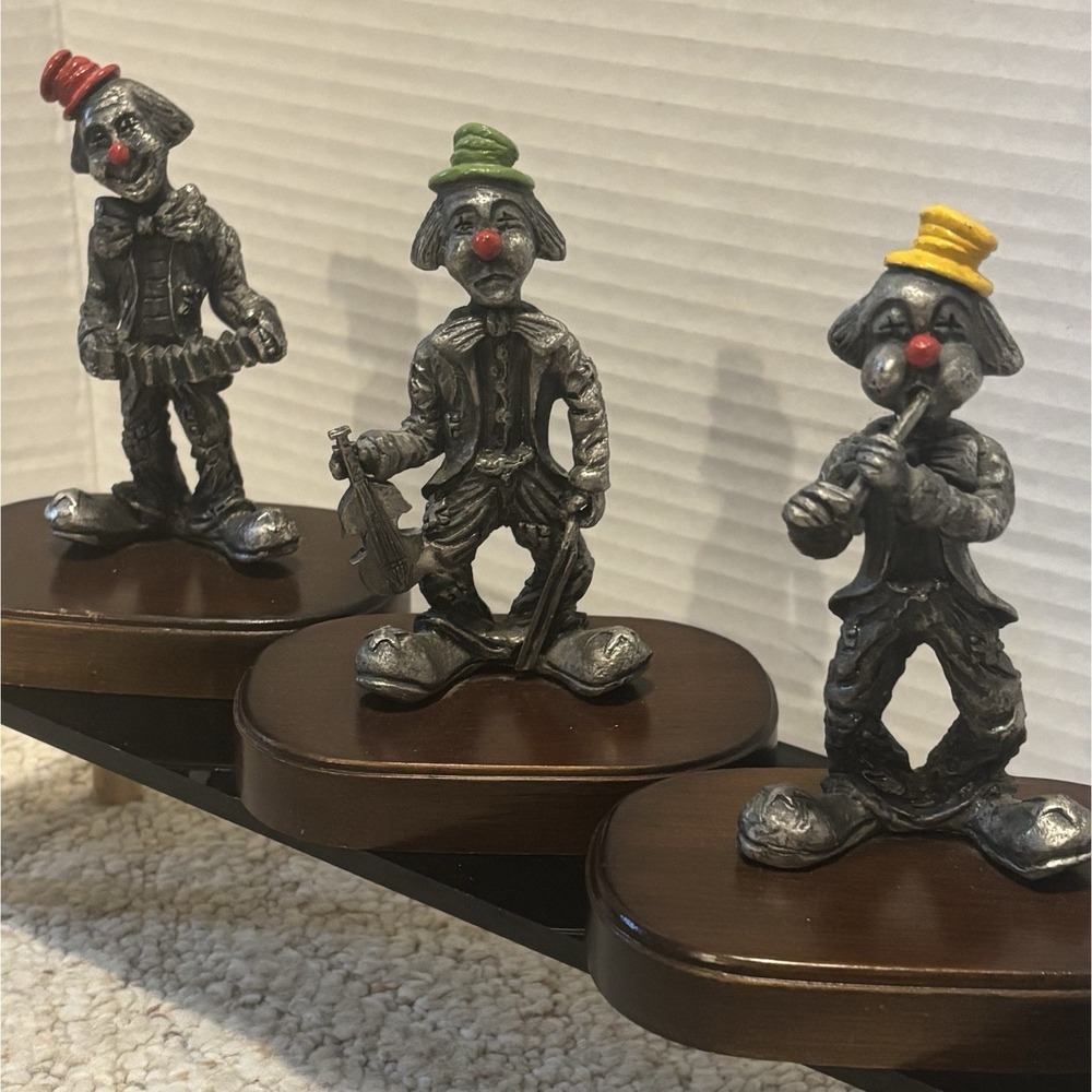 Vtg George Good Pewter Figurines 5" Clown Music Trio Violin Horn Accordion 1980s